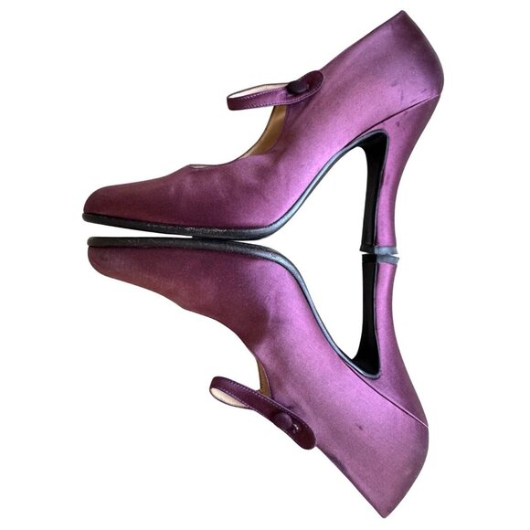 Prada Mary Jane 38 Heels Purple Satin Silk Vintage 1994 - Picture 7 of 14
